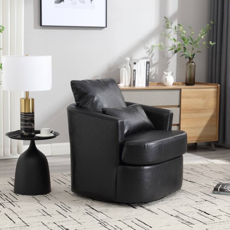 32.68" Swivel Barrel Chair with Metal Base