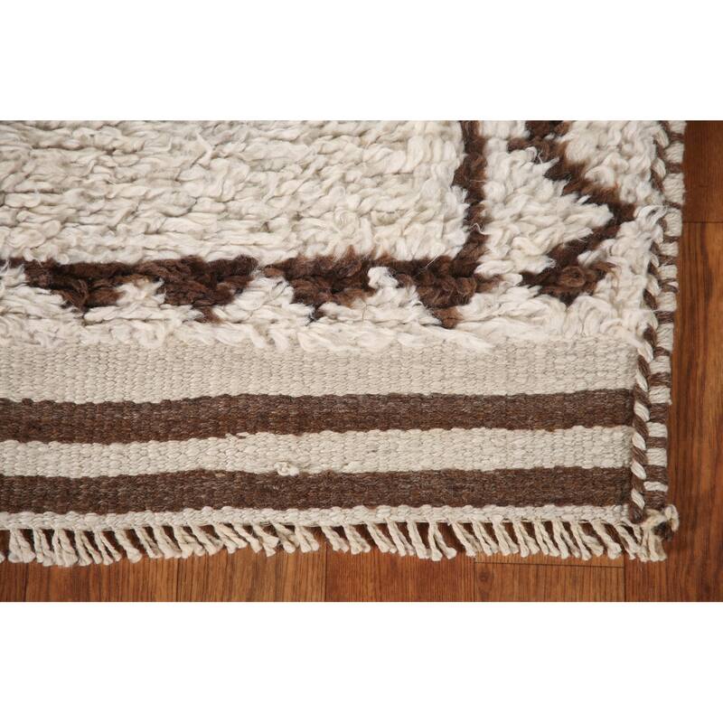 Beige Tribal Anatolian Runner Rug Hand-knotted Wool Carpet - 3'1"x 12'7"