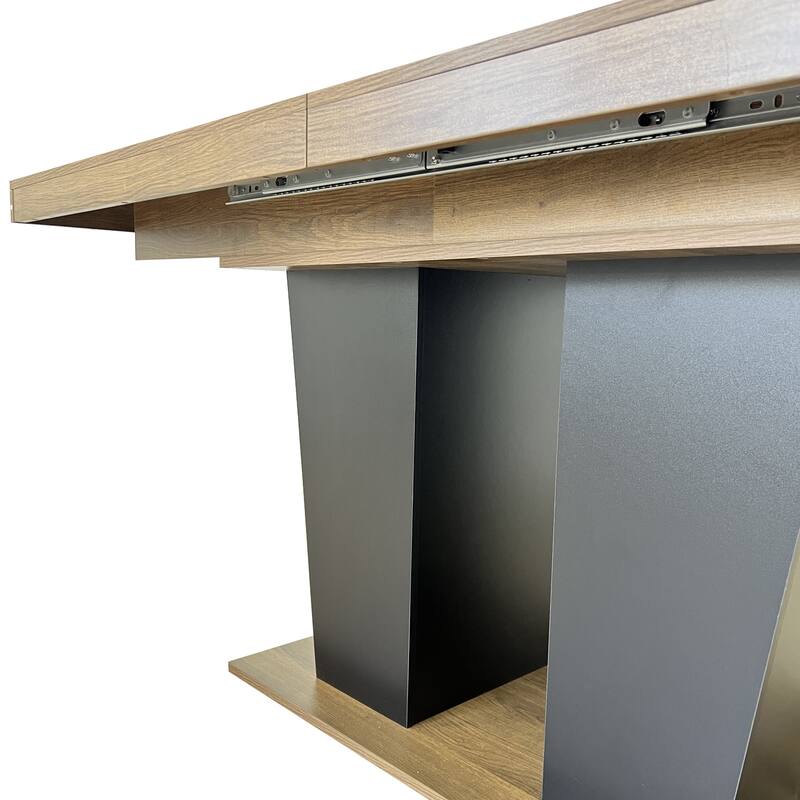 Extendable Dining Room Table, Wooden Kitchen Table with Double Pedestal Base, Large Meeting Table Home Office Table