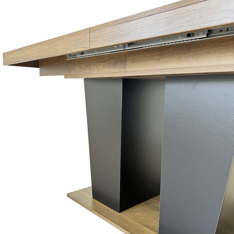 Extendable Dining Room Table for 4-10 People,Wooden Transformer Kitchen Dining Table with Black Double Sturdy Pedestal Base