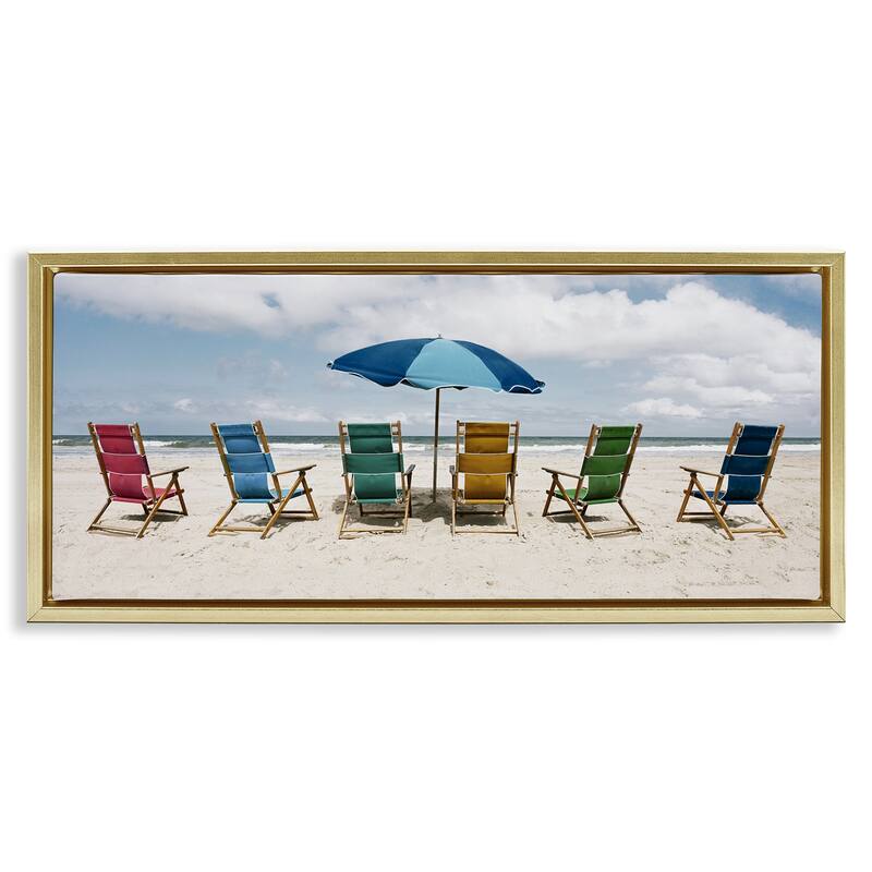 Stupell Colorful Beach Chairs Framed Floater Canvas Wall Art Design By Natalie Carpentieri - 31 x 14 - Gold
