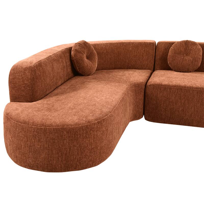 Oversized Curved Sectional Sofa with 3 Round Cushions, High-Resilience Foam Cloud Couch, L-Shaped Comfy 4 Seater Floor Sofa
