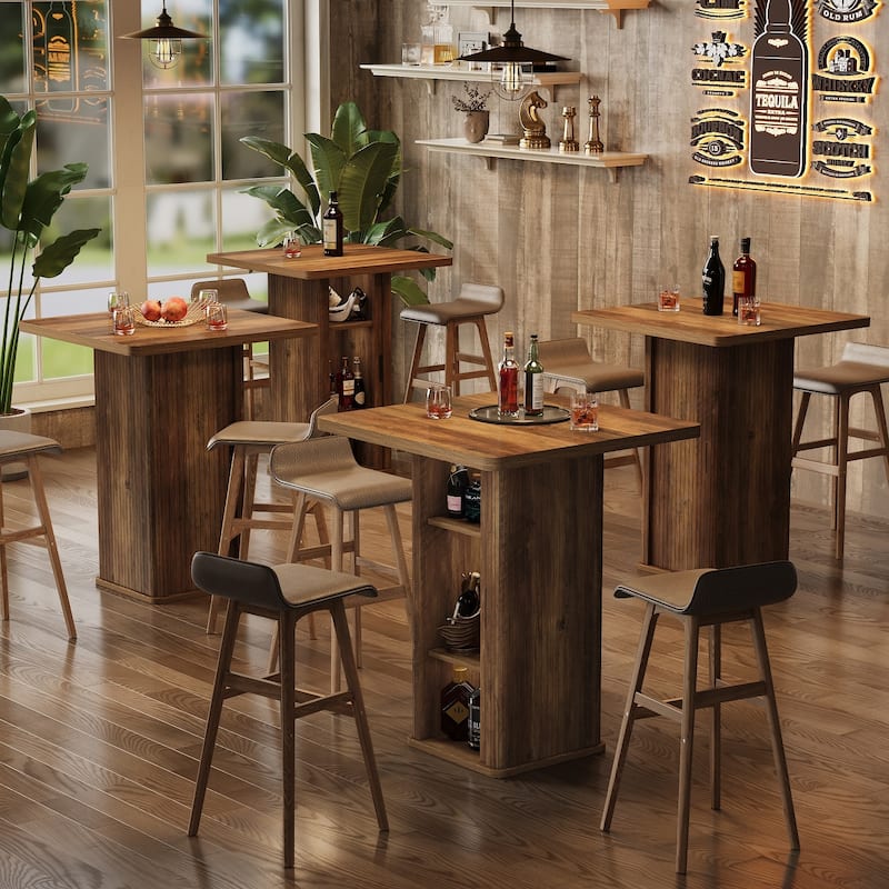 27.6" Square Bar Table with 3-Tier Hidden Storage and Sliding Doors