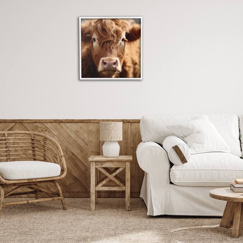 Stupell Close Up Furry Cow Portrait Framed Giclee Art Design By Heidi Kuntz