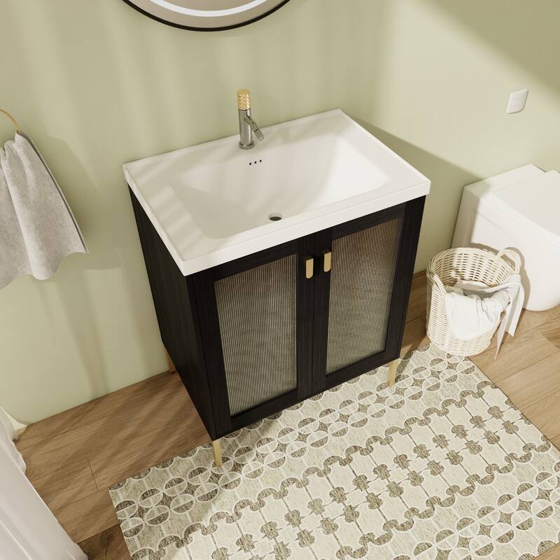 28" FreeStanding Bathroom Vanity with Sink, Floor Stand Bathroom Vanity with Soft Close Door and Adjustable shelf