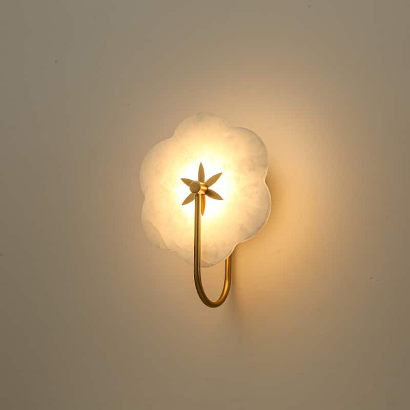 8.9" W Elegant Flower-Shaped Marble Integrated LED Vanity Wall Sconce with Brushed Gold Finish for Bathroom, Bedroom