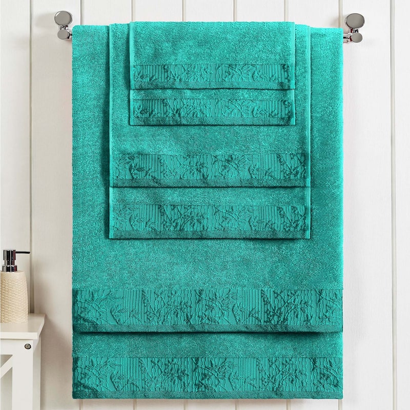 Superior Wisteria Cotton Floral Jacquard 6 Piece Bathroom Towel Set - 6-Piece - Turquoise