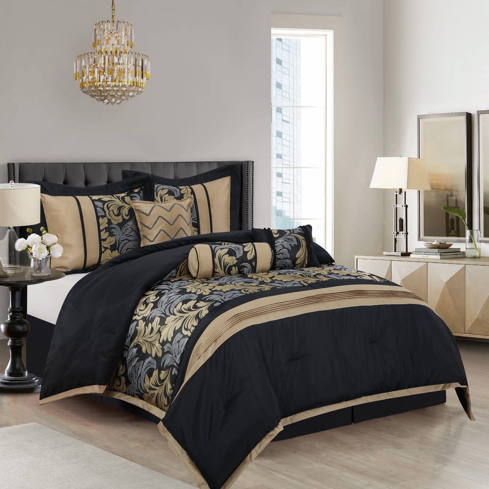 Liana Embroidered Red and Black 7-Piece Comforter Set