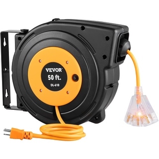 VEVOR Retractable Extension Cord Reel 45-60FT Heavy Duty SJTOW Power Cord with Lighted Triple Tap Outlet
