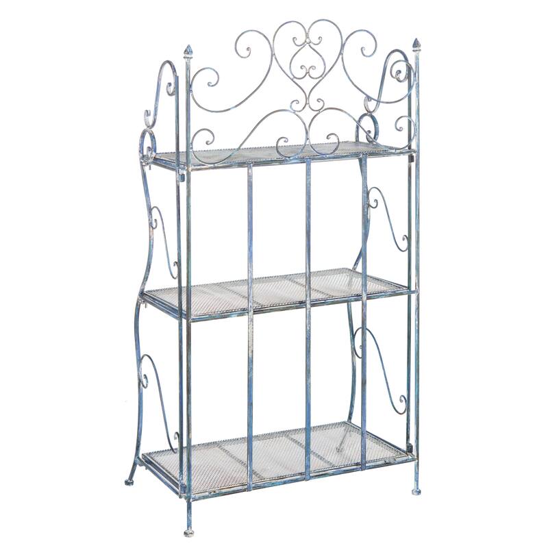 SAFAVIEH Outdoor Litzy Victorian Iron 3-Tier Shelf - 22.0" W x 14.2" L x 42.5" H