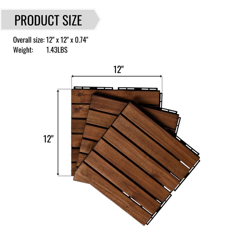 12" x 12" Square Patio Interlocking Deck Tiles in Brown (Box of 10)