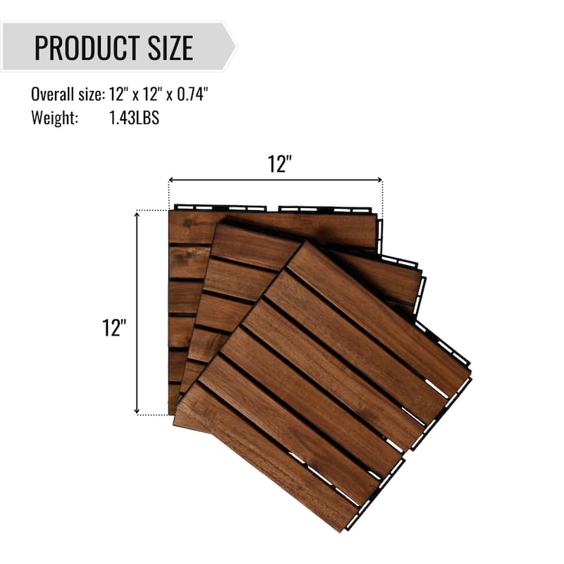 12" x 12" Square Patio Wood Interlocking Deck Tiles(Box of 10/20/30)
