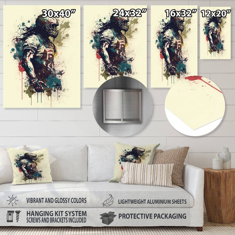 Designart 'Football Player ' Sport Football Metal Wall Art Bed Bath