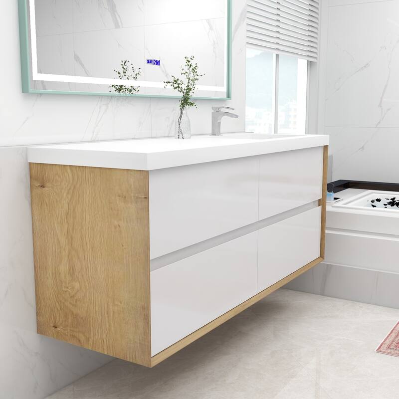 Selina 60" Wall Mounted Vanity with Single Sink on the Right - 60