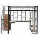 preview thumbnail 4 of 7, Full Size Loft Bed with Built-in Desk and Storage Staircase, Metal Kids Bed Frame with Small Wardrobe and Storage Shelves, Black