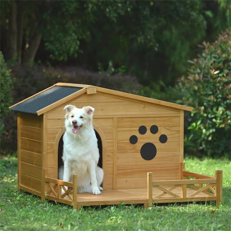 48 Inch Dog House Outside With Porch,Dog House Medium With Fencing,Dog Kennel With Water-Resistant Asphalt Roof-Cuddlewood
