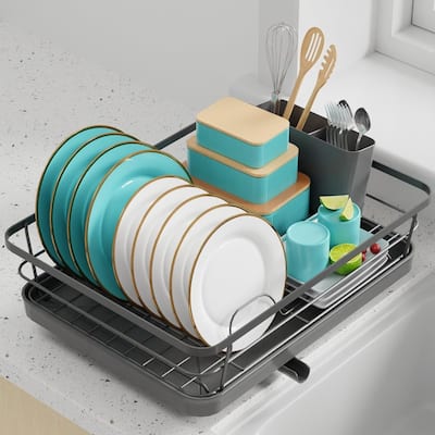 Stainless Steel Dish Rack for Kitchen Counter with a Cutlery Holder