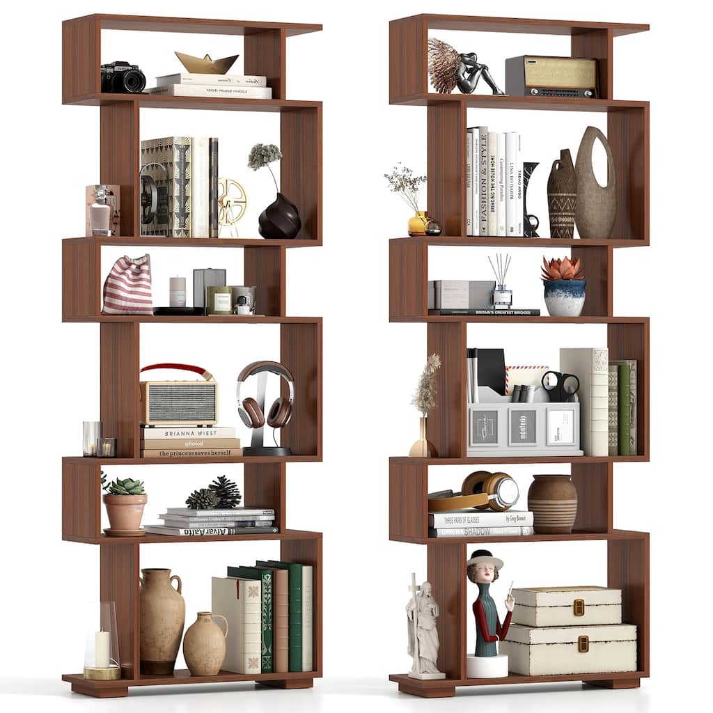 Gymax 2PCS 6-Tier Bookshelf Geometric Bookcase w/ 2 Anti-Tipping Kits
