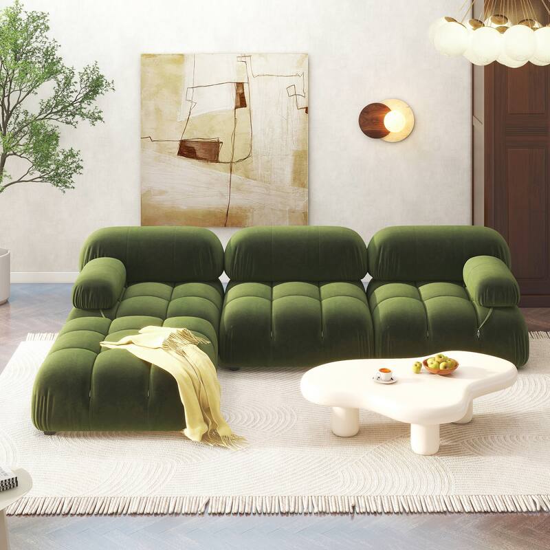 Marcel 109.5" Bubble Modular Modern Reversible Sectional - Olive Green Performance Velvet