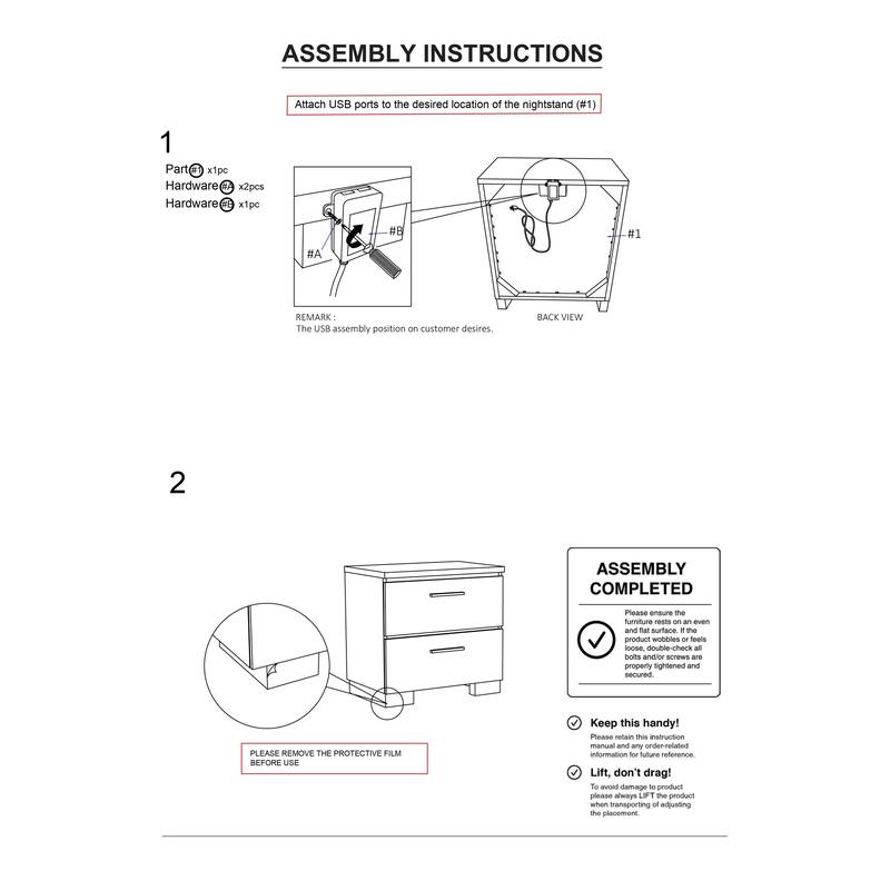 Elegant White High-Gloss Nightstand w/ Chrome & USB for Bedroom