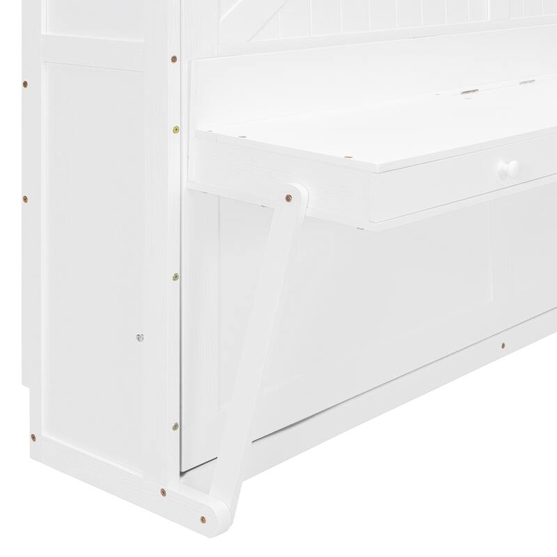 Queen Size Foldable Wall Bed with Storage and Vanity Desk, White