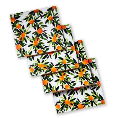 Citrus Grove Coasters Set of 4 - Multicolor Wooden Drink Coasters for Bar and Home - Wipe Clean - 4x4 inches