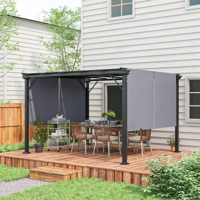 Outsunny 12ft x 10ft Outdoor Retractable Canopy Pergola Steel Frame Patio Pergola Shelter Sun Shade