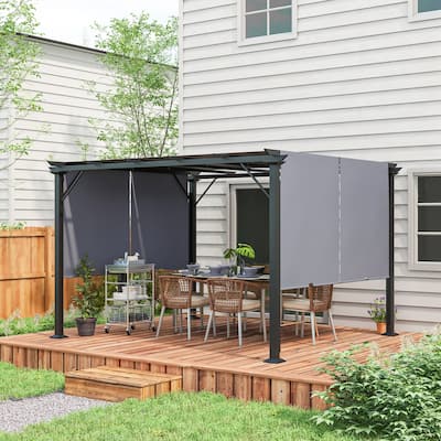 Outsunny 12ft x 10ft Outdoor Retractable Canopy Pergola Steel Frame Patio Pergola Shelter Sun Shade