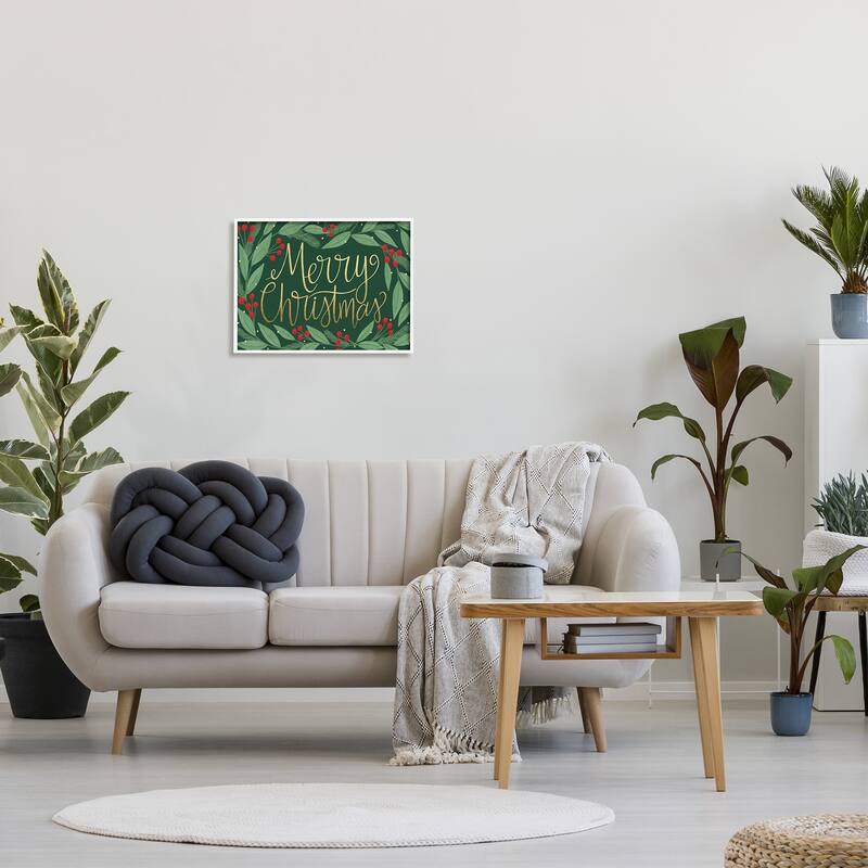 Stupell Merry Christmas Festive Sentiment Chic Holiday Holly Framed Wall Art - Green