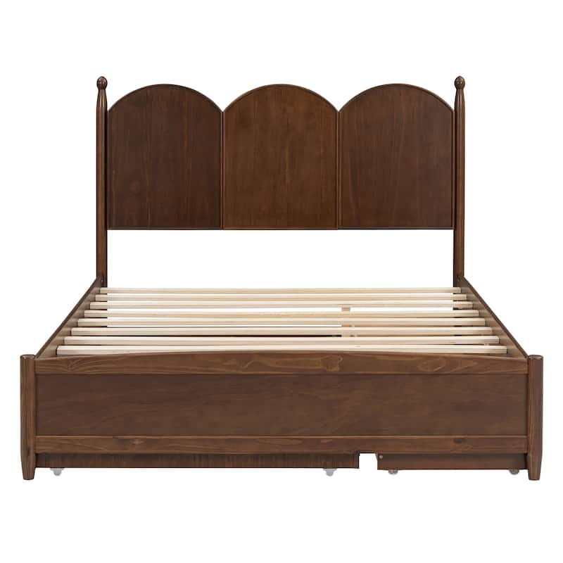 Queen Size Curved Wingback Platform Bed with 2 Drawers and Trundle Bed