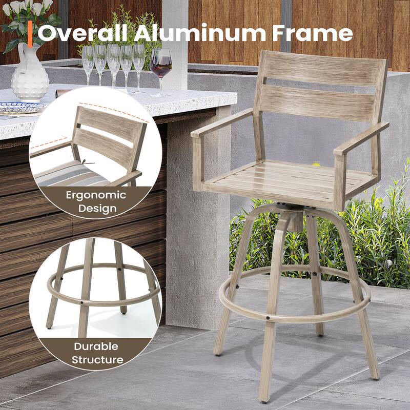 Outdoor Aluminum Patio Bar Stools Swivel Chairs with Sunbrella Cushions - 19.5 in W * 45.3 in H * 17.5 in D