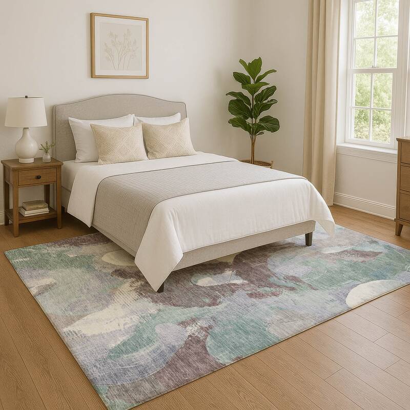 Premium Washable Super Soft Abstract Contemporary Mayfield Rug - Seafoam - 3' x 5'