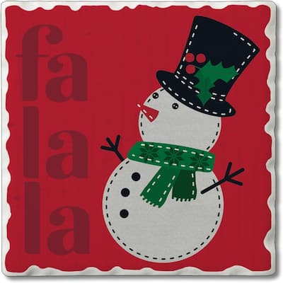 Snowman 4 Pack Absorbent Stone Coaster with Protective Cork Backing Made in The USA 4" Square, Artistic, Easily Wipes Clean