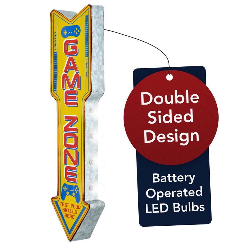 Retro Game Zone Off the Wall LED Marquee Sign - 25" H x 6.25" L x 3" D - Yellow - 25" H x 6.25" L x 3" D