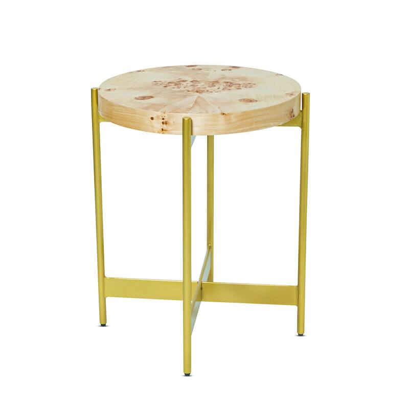 Eliana Round Burl Wood & Metal Side Table by Sevita - 20″ L x 20″ W x 22″ H