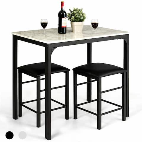 3 Piece Counter Height Dining Set Faux Marble Table 2 Chairs Kitchen