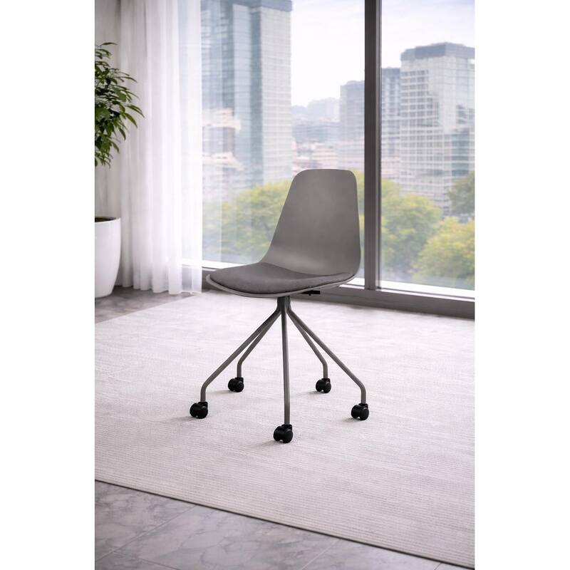 Set of 2 Ergonomic Office Armless Task Chairs with Wheels Plastic Fabric Padded Seat Curved Round Metal Wire Legs for Computer