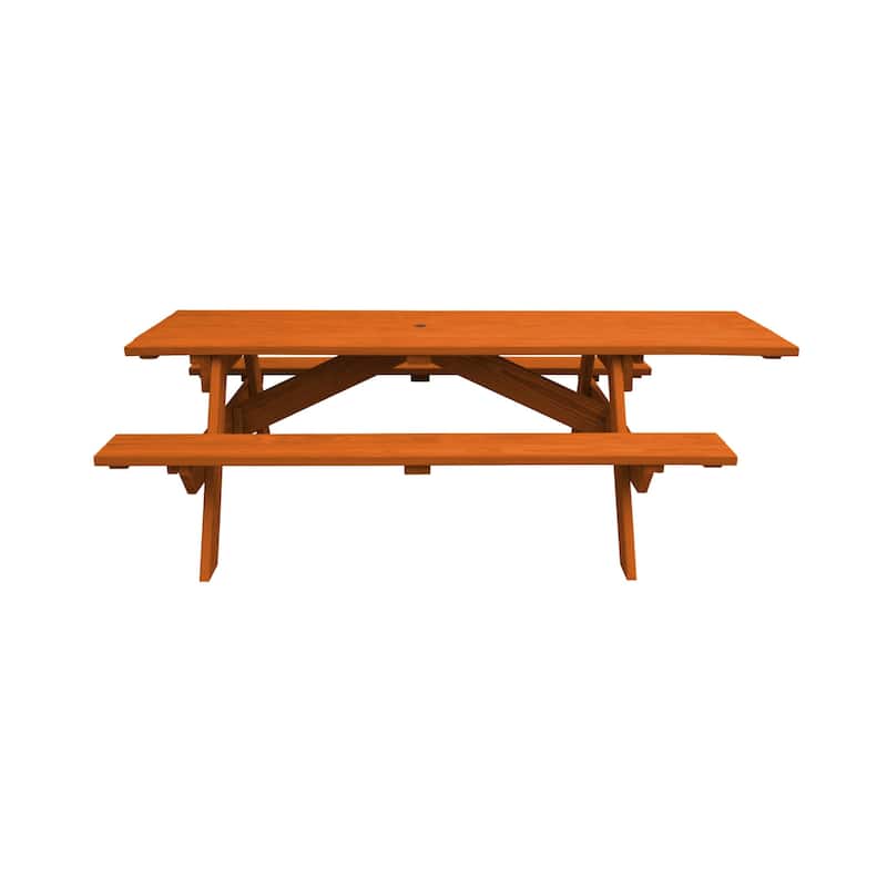 HomeRoots 94" Redwood Solid Wood Outdoor Picnic Table with Umbrella Hole