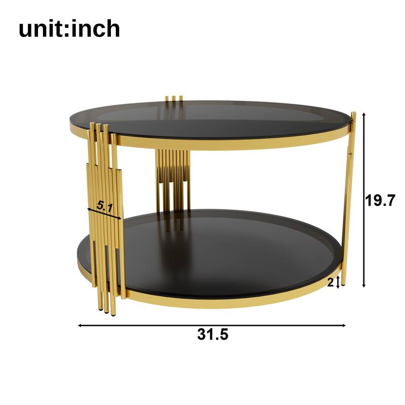 Glass Coffee Table Set of 3, Includes 1 Coffee Table & 2 End Tables, Luxury Living Room Table Set with Glass Top and Lower Shelf