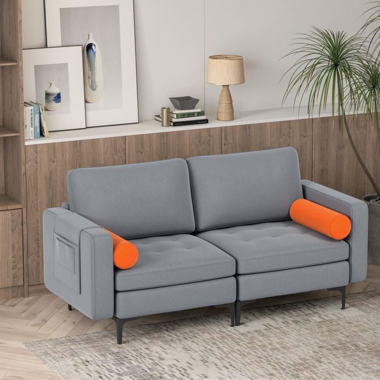 Modern Loveseat Sofa with 2 Bolsters and Side Storage Pocket - 68" x 31" x 31.5" (L x W x H)