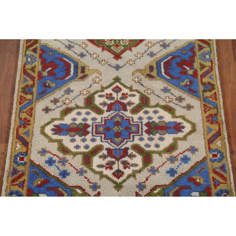 Geometric Kazak Runner Rug Hand-Knotted Wool Carpet - 2'7"x 9'11"