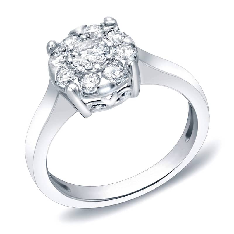 Auriya 14k Gold Round 3/4ctw Round Halo Cluster Diamond Engagement Ring - White - 4