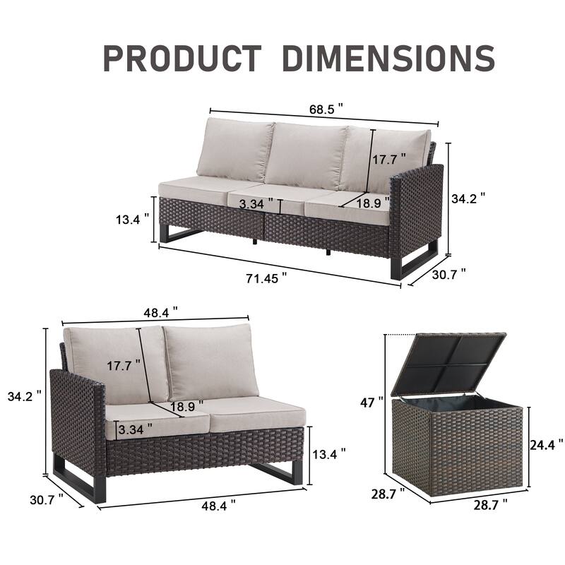 Gymojoy 5 Person All-Weather Wicker Outdoor Patio Sofa Set With Cushions