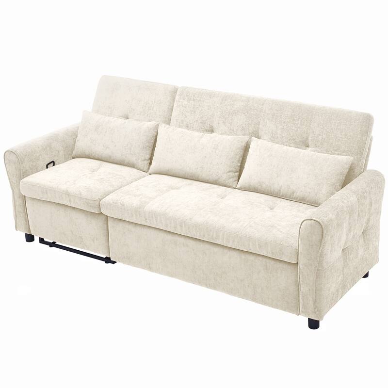 Roomfitters 82-Inch 2-in-1 Three-Seater Sofa, Upholstered Couch with Sofa Bed and Reversible Recliner for Living Room, Beige