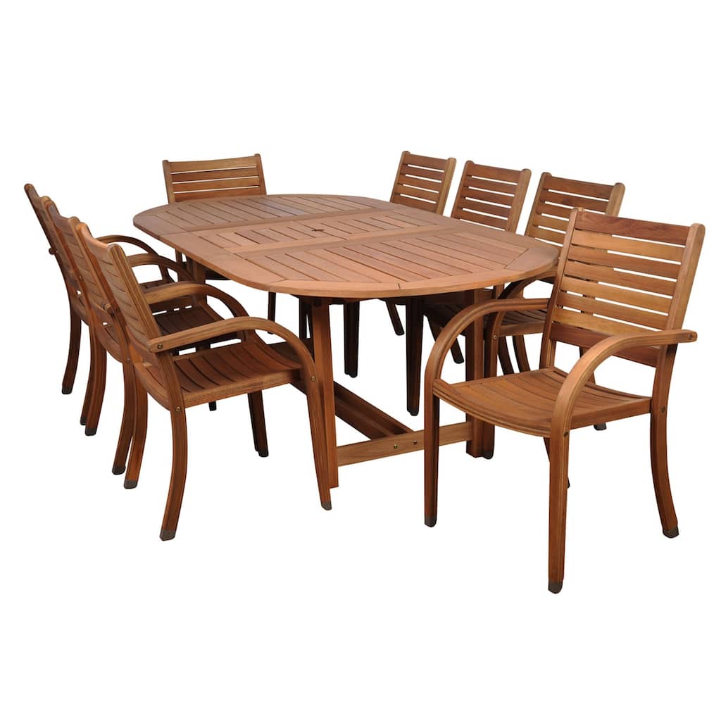 9-Piece Brown Arizona Eucalyptus Extendable Oval Patio Dining Set 71"