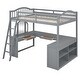 preview thumbnail 4 of 16, Gray Full Size Loft Bed with U-shaped Desk,Solid Wood Bed with Tri-fold Mirror and Shelves