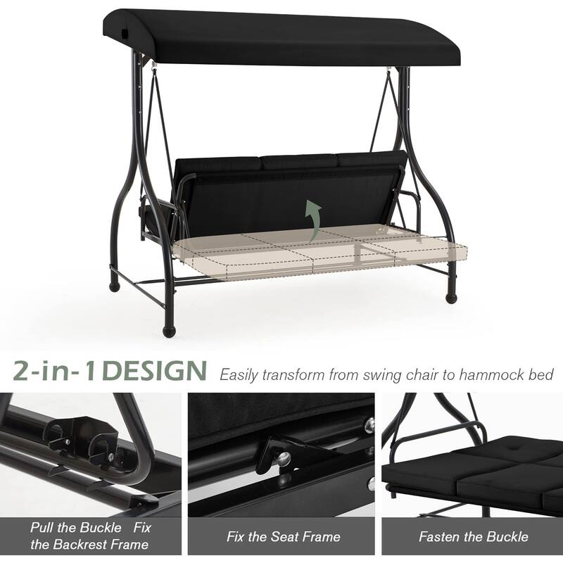 AECOJOY 3-Seat Outdoor Porch Swing w/ Canopy Outdoor Swing Bed