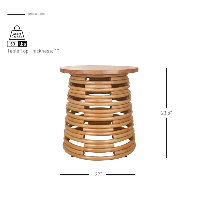 NPD Furniture Zeke Rattan Round Coffee or Side Table with Solid Wood Top