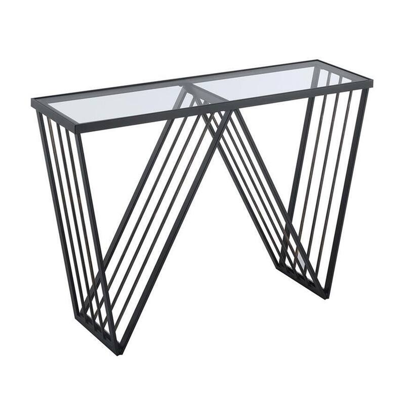 Contemporary Black Metal Console Table with Clear Glass Shelf - 54 x 84