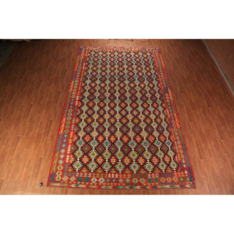 Tribal / Geometric Kilim Oriental Large Rug Flatweave Wool Carpet - 9'10"x 16'4"